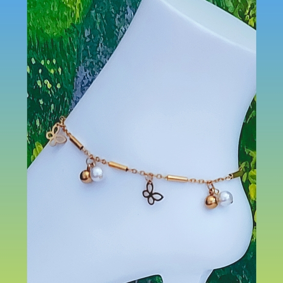 ANKLET WITH FRESH WATER PEARL ,24K GOLD PLATED - Picture 4 of 9